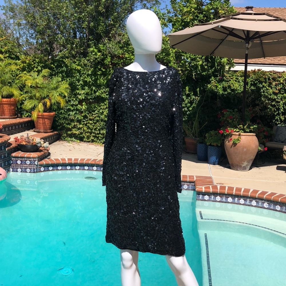 Vintage Sténay Black Sequined Mini Dres Sz8